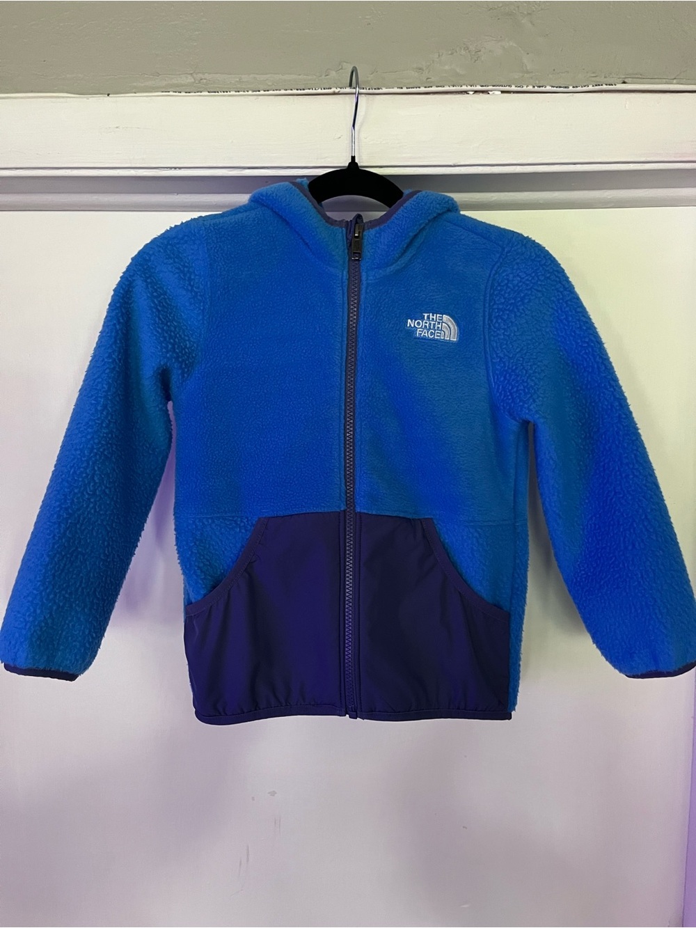 The North Face Kids Blue Hooded Fleece with Navy Pockets